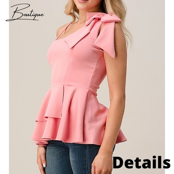 White one shoulder bow blouse-Large NWOT - Picture 4 of 6